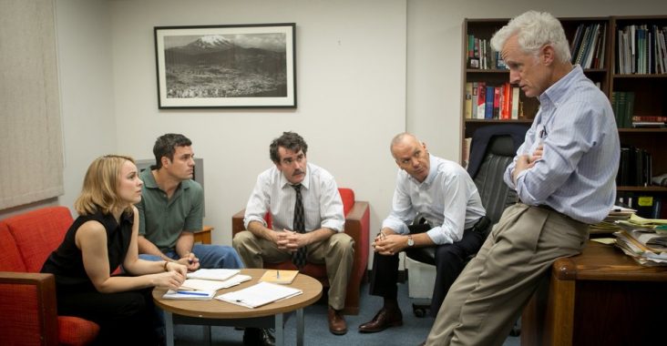 Rachel McAdams, Mark Ruffalo, Brian Darcy James, Michael Keaton, and John Slattery in Spotlight