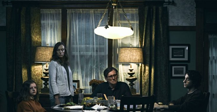 Toni Collette, Gabriel Byrne, and Alex Wolff in Hereditary