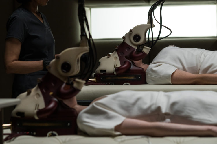 Andrea Riseborough and Jennifer Jason Leigh in Possessor