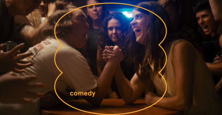 (L-R) Betsy Sodaro as Danny and Mary Holland as Melanie in the comedy, “GOLDEN ARM,” a Utopia Distribution release. Photo courtesy of Utopia Distribution.